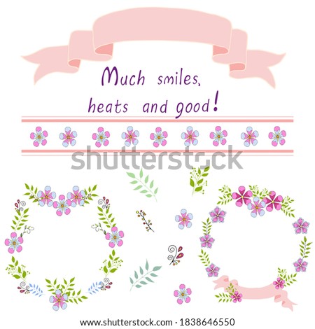 Set of doodle elements and two wreaths for celebrate holiday. Vector hand draw  Illustration EPS10