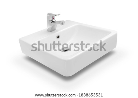 white sink and faucet isolated on white background Royalty-Free Stock Photo #1838653531