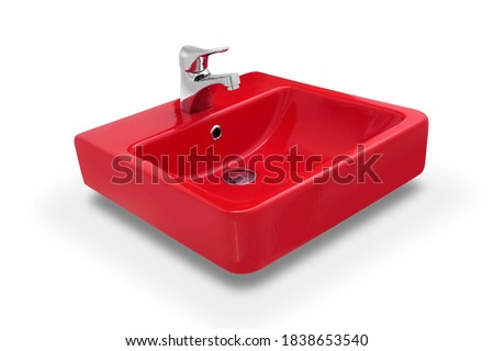 Red Sink and Faucet isolated on white background