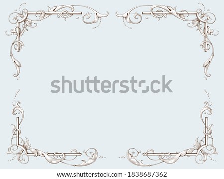 Elegant vintage border frame. Decorative element in the style of vintage engraving with Baroque ornament. Hand drawn vector illustration  Royalty-Free Stock Photo #1838687362