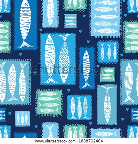 Cute fish.  Kids background with sardines. Seamless pattern. Sardines. Can be used in textile industry, paper, background, scrapbooking.