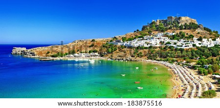scenic Rhodes island, Lindos bay. Greece Royalty-Free Stock Photo #183875516