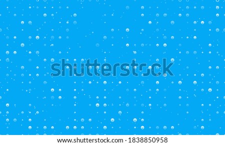 Seamless background pattern of evenly spaced white laughter Emoticons of different sizes and opacity. Vector illustration on light blue background with stars