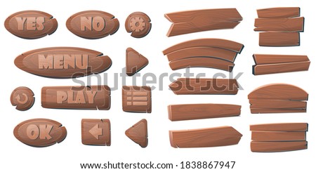 Cartoon collection of wooden signboards. Signs with an arrows for finding paths.Empty or blank, transparent isolated wooden boards. Cartoon wooden blank banners. Vector illustration