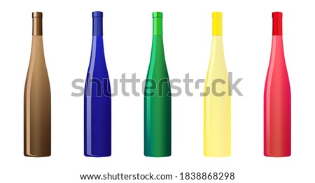 Colorful Elegant Wine bottle set isolated on white background. Vector illustration