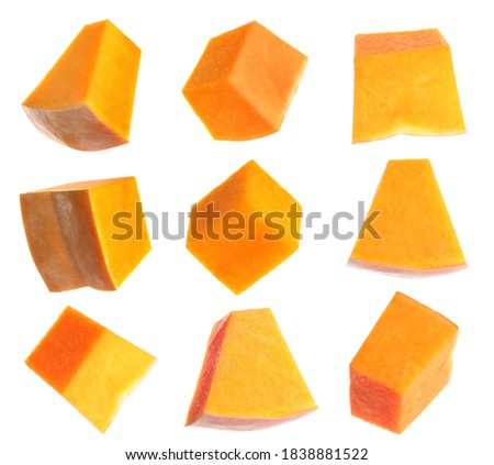 Set of pumpkin pieces on white background