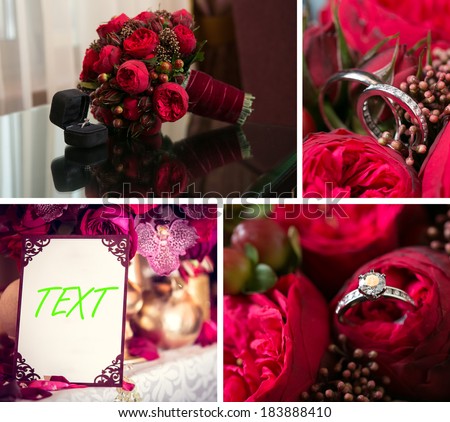 collage of wedding pictures decorations in red colour