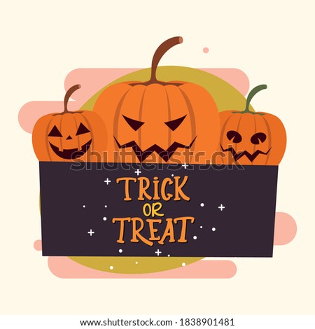 Trick or treat card with a scary halloween pumpkins - Vector