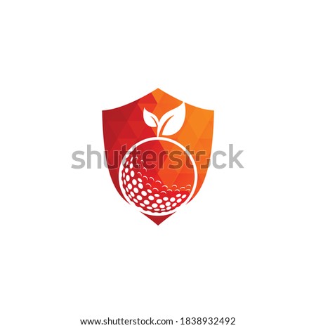 Golf leaves shield shape concept logo template. Golf ball and leaves, golf ball and sport logo	