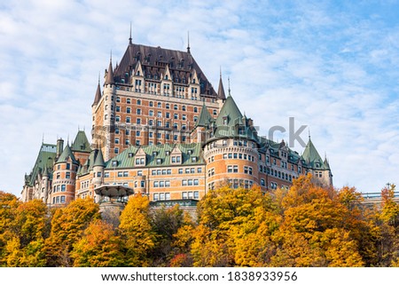 The Frontenac Castle (Fairmount Hotel) in the old Quebec city (Canada) with autumn colors. Royalty-Free Stock Photo #1838933956