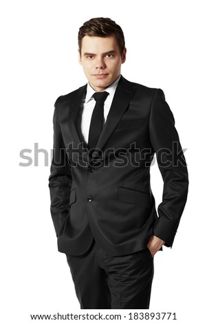 Portrait of young man against white background. 