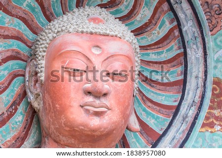 buddhist statue closeup in maiji mountain grottoes, world cultural heritage in tianshui city, gansu province, China
