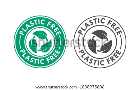 Plastic free logo template illustration. there are leafs. suitable for product label