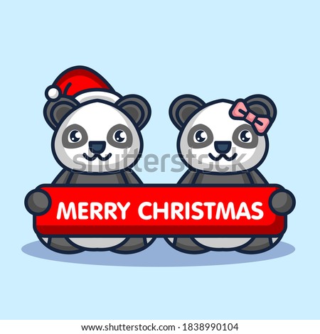 Cute couple panda with Christmas costume and decoration