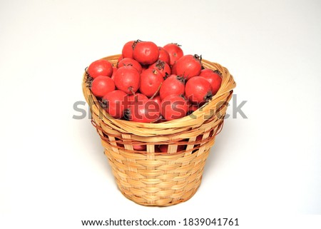 basket wicker with Hawthorn . On an isolated white background.