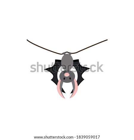 A Bat hangs upside down on a branch. Cartoon. Isolated on a white background. Illustration