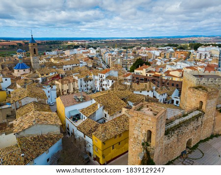 Aerial view of Castle towers and fortress in old town of Requena, Spain