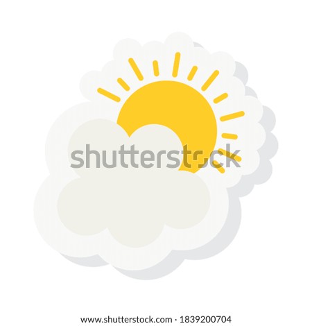 Sun and cloud sticker and flat style icon design, summer nature tropical season holiday sunny weather and energy theme Vector illustration