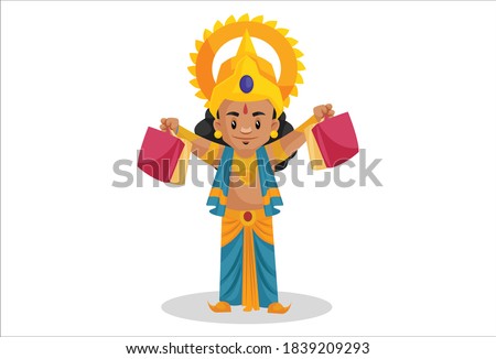 Lakshman is holding shopping bags in hands. Vector graphic illustration. Individually on a white background.