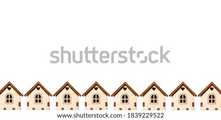 pattern of a small wooden house on a white background. the concept of quarantine at home. stay at home. space for text