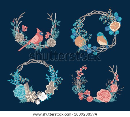 Set of winter wreaths. Christmas concept.