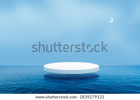 A beautiful shot of sea and a clear sky, 3d render of stage on sea 
