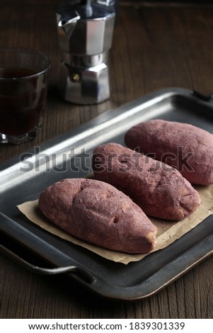 Korean Sweet Potato Mochi Bread, Made from Purple Yam (Goguma), Milk, Sticky Flour, and Starch.

