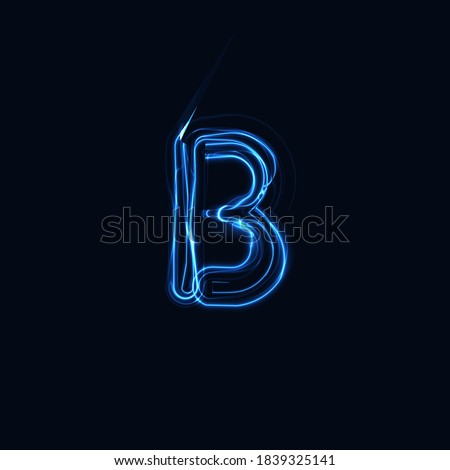 Lightning Realistic letter B, bright gloving logo, electric energy glow style symbol, blue tesla plasma type sign. Thunderbolt vector illustration, typography design