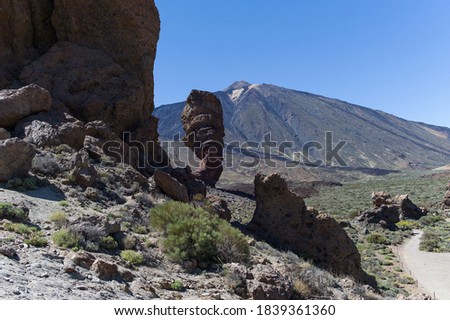 Volcanic landscape at Teide, Tenerife Royalty-Free Stock Photo #1839361360