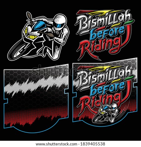 Racing theme design frame template with bismillah before riding text