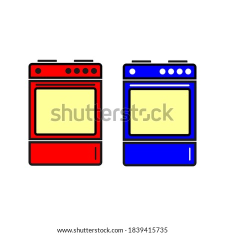 Red and blue Stove oven icons, vector gas stove. Line icon. Kitchen cooking appliance.