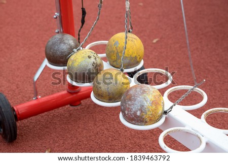 five throwing hammers for athletics competition