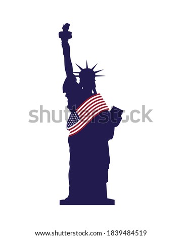 liberty statue with united states of america flag vector illustration design