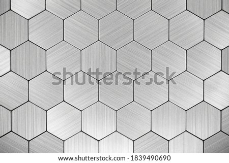 Stainless steel texture. Metal background. Hexagon steel tile texture. Futuristic tiled aluminum background. Royalty-Free Stock Photo #1839490690