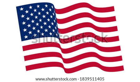 Vector Waving USA Flag. Waving American Flag Vector.  National waving vector flag of the United States. Wavy USA banner on white background