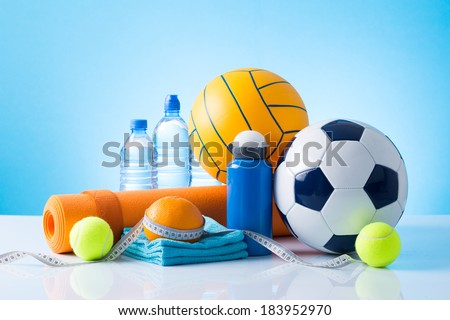 Body building on blue background