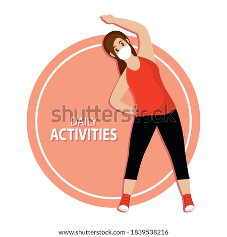Isolated woman exercise with mask coronavirus protection- Vector