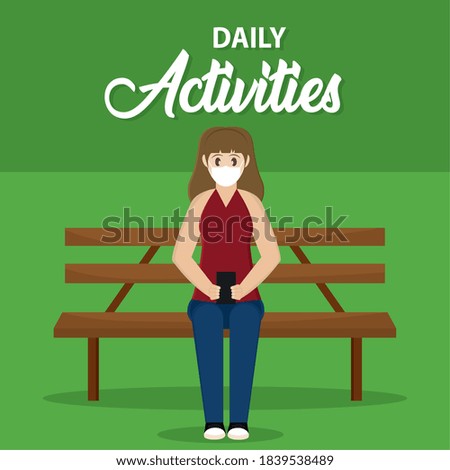 Woman sit with mask in park banner- Vector