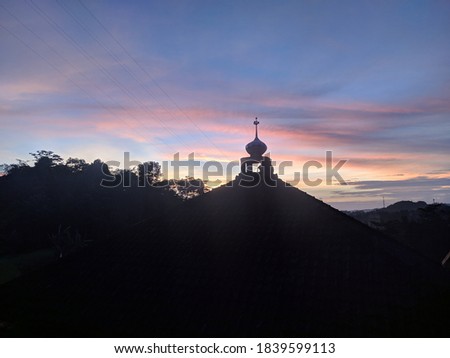 Sunrise Siluet Dome of the Mosque and trees - Landscape