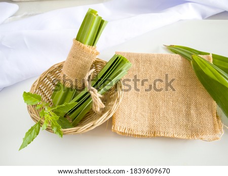 Pandan leaves, cut into pieces for cooking used to enhance the flavouring and colour in Asia food.
