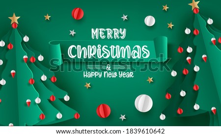 merry christmas greeting card with origami made christmas tree 