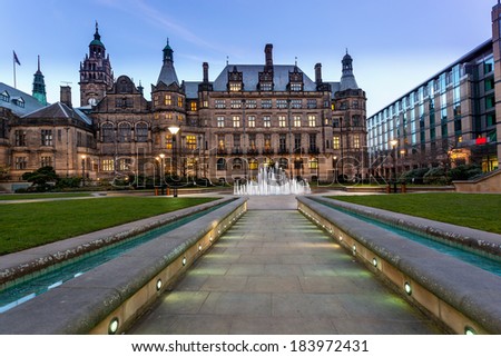 Sheffield Town Hall is a building in the City of Sheffield, England. The building is used by Sheffield City Council. Royalty-Free Stock Photo #183972431