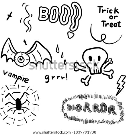 Halloween,party,pumkin,sticker, Halloween seamless pattern with skull, zombie hand, witch hat, pumpkin and bat on white background