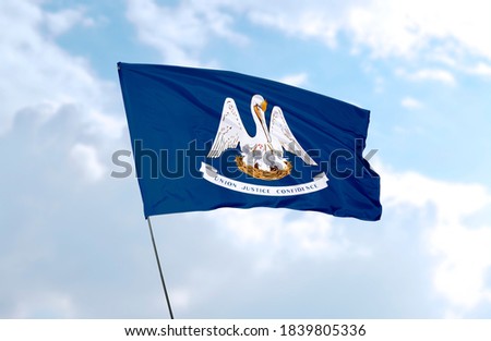 Flag of Louisiana in front of blue sky