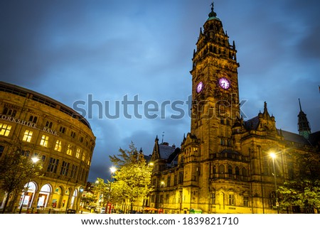 View of Sheffield City Council and Sheffield town hall in autumn, England, UK Royalty-Free Stock Photo #1839821710