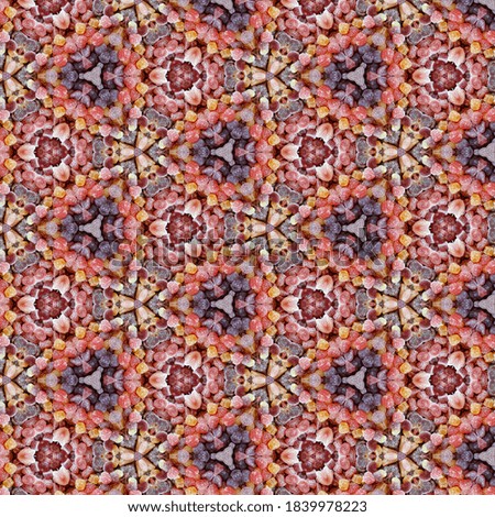 Colorful candy seamless pattern created from real picture of sugar coated candies with kaleidoscope effect. Very high resolution at 5000 by 5000 pixel