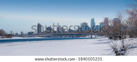 Mississippi River and Minneapolis  Downtown Winter Panorama