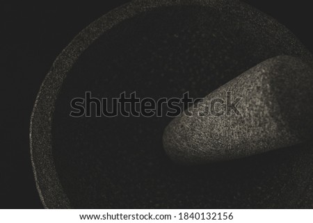 Traditional Mexican Molcajete close up, selective focus Royalty-Free Stock Photo #1840132156