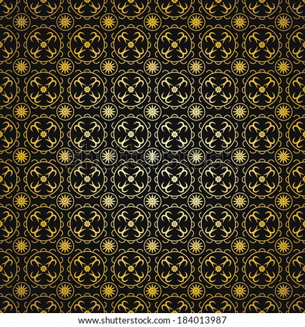 Abstract decoration, lace border pattern, invitation card with ornate detailed ornament. Template frame design, isolated elements, yellow gold on black
