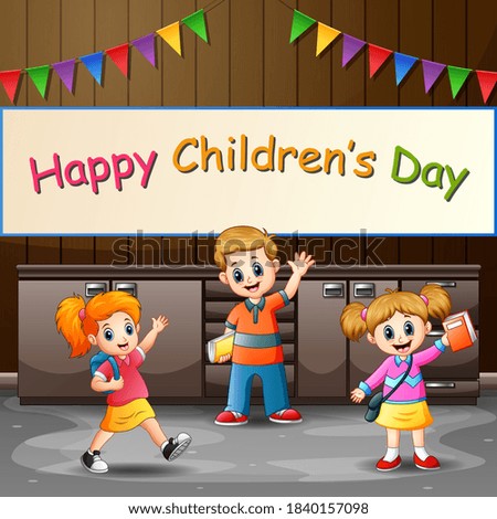 Happy children's day background poster with happy students
